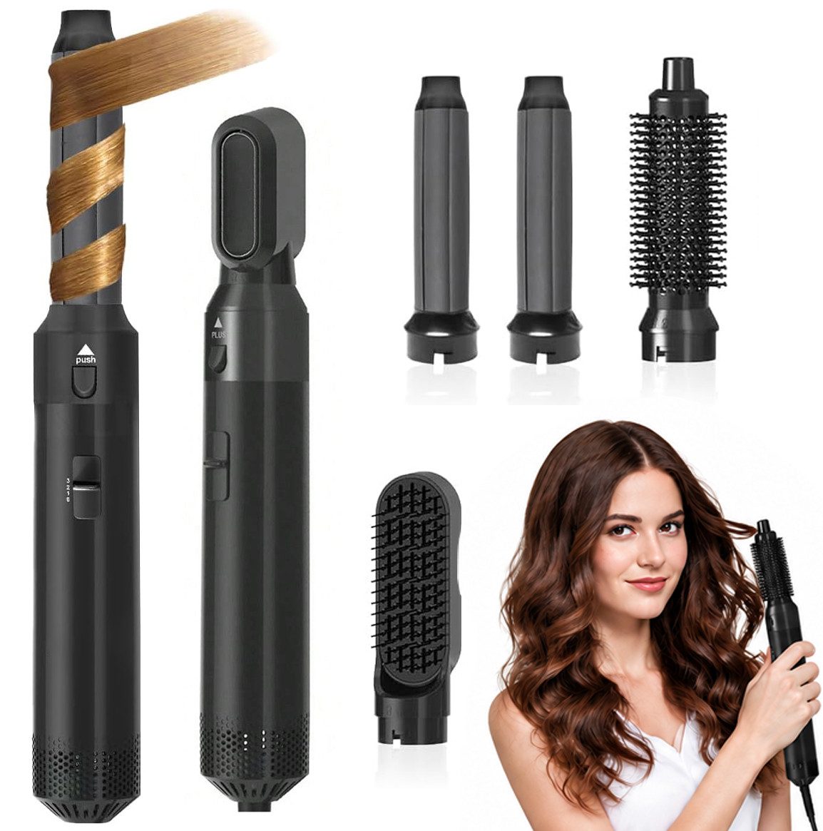 MOPUEA Haarstyler 5 in 1 Heißluftkamm,Warmluftbürste Set Multihaarstyler Lockenstab, Ionen-Keramik-Beschichtung, Damengeschenk, Ostergeschenk, Hochwertige Vearbeitung