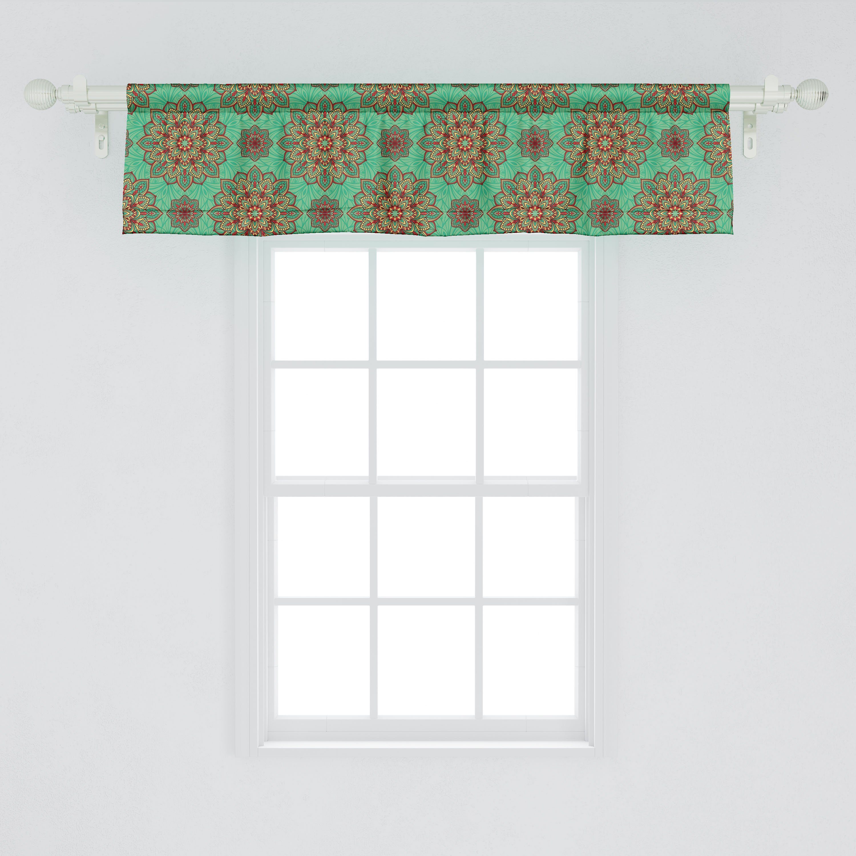 Geometrisch Dekor Vorhang für Abakuhaus, Stangentasche, mit Microfaser, Scheibengardine Schlafzimmer Volant Küche Mandala