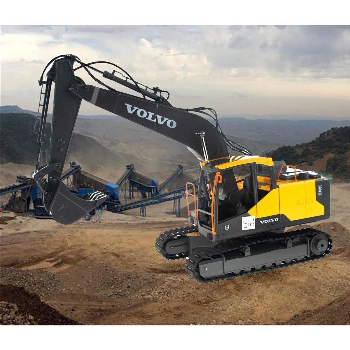 efaso RC-Bagger E568 VOLVO ferngesteuerter Bagger mit wechselbaren Werkzeug 1:16, + Ersatz-Akku 4,8V 700mAh