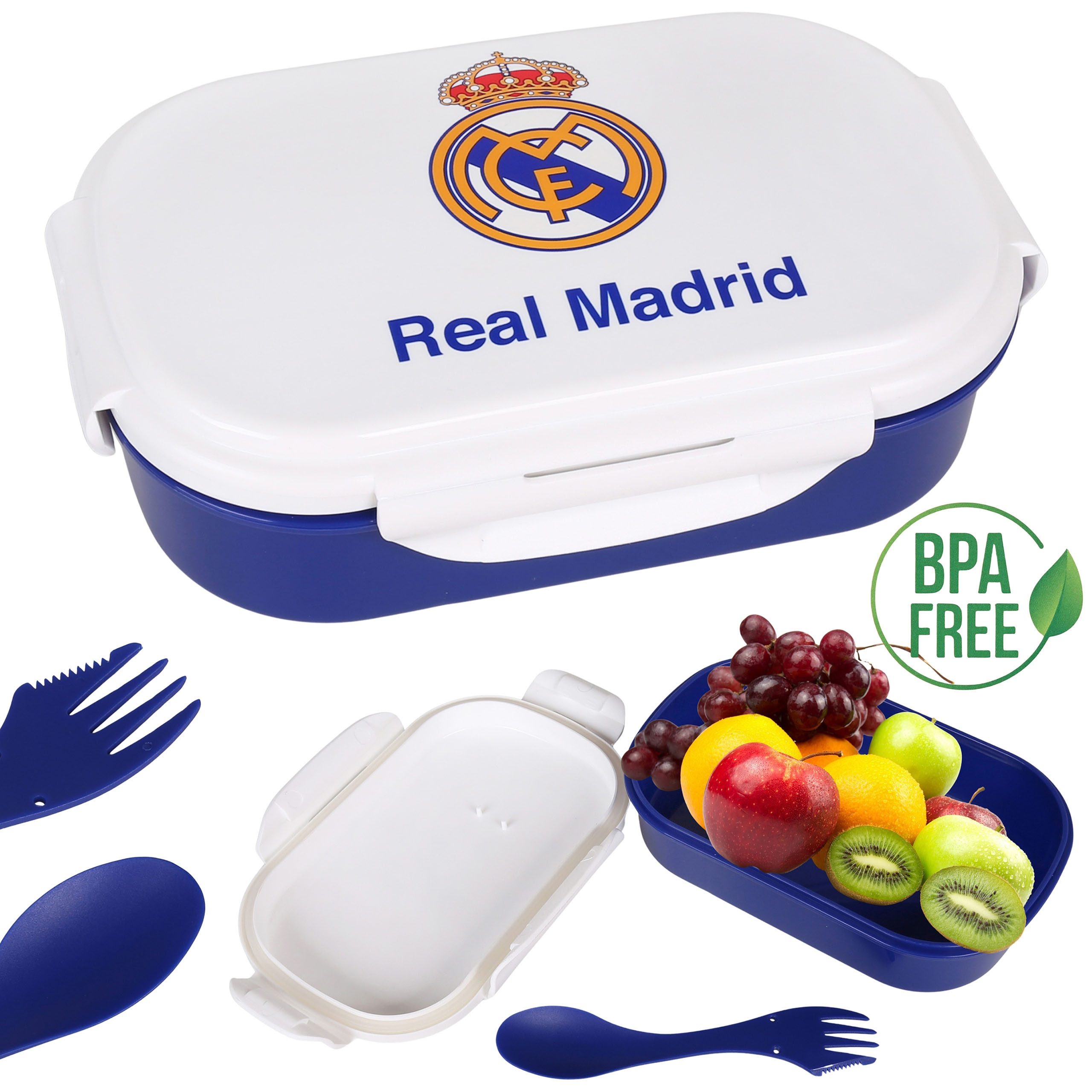 Real Madrid Lunchbox Real Madrid Frühstücksbox mit Löffel, Schulfrühstücksbox, Lunchbox