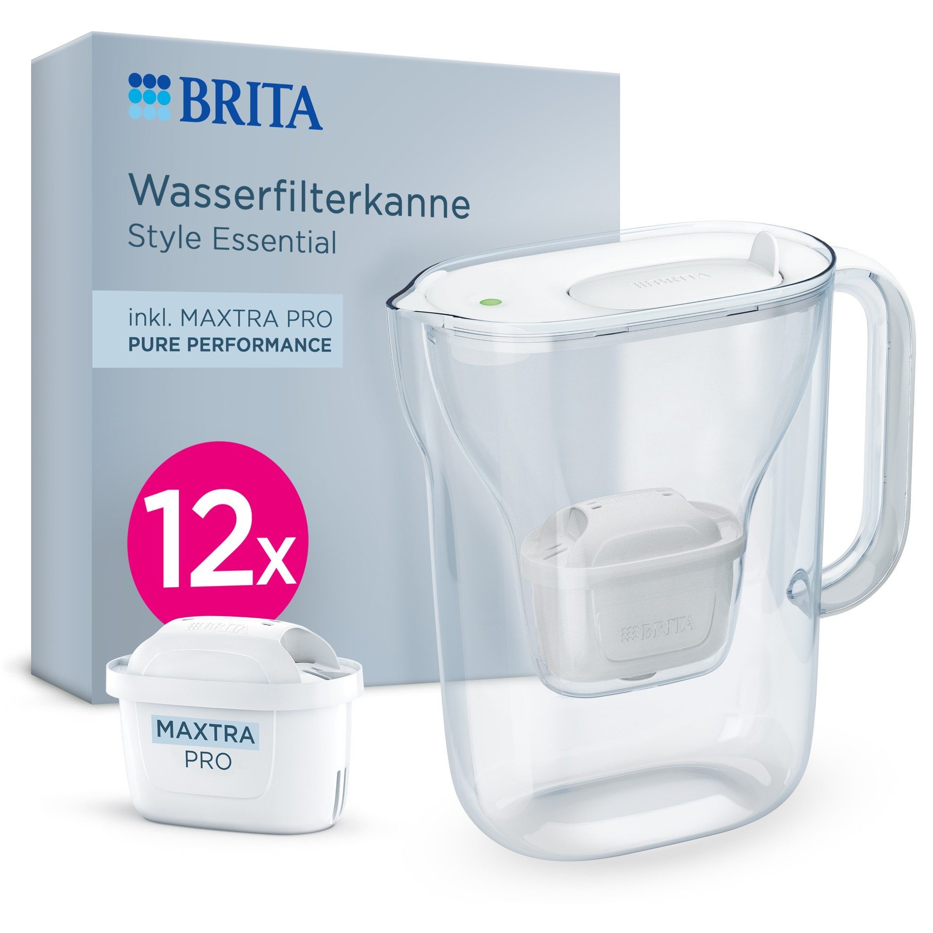 Wasserfilter Kanne Style Essential weiß inkl. 12x BRITA MAXTRA PRO Pure Performance