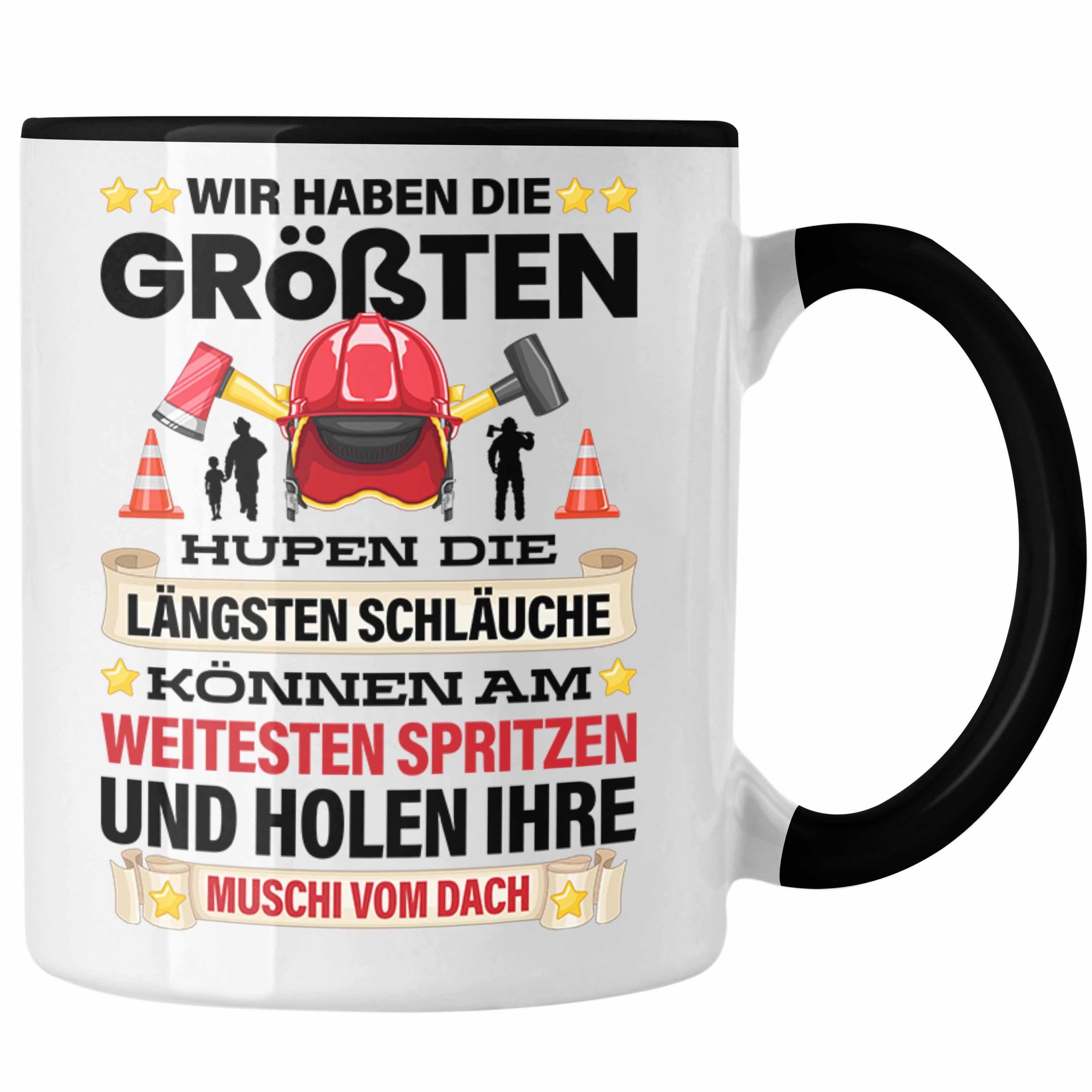 Trendation Tasse Trendation - Feuerwehr Tasse Geschenk für Feuerwehrmann Geburtstag Männer Spruch Versaut Erwachsenen Humor Schwarz