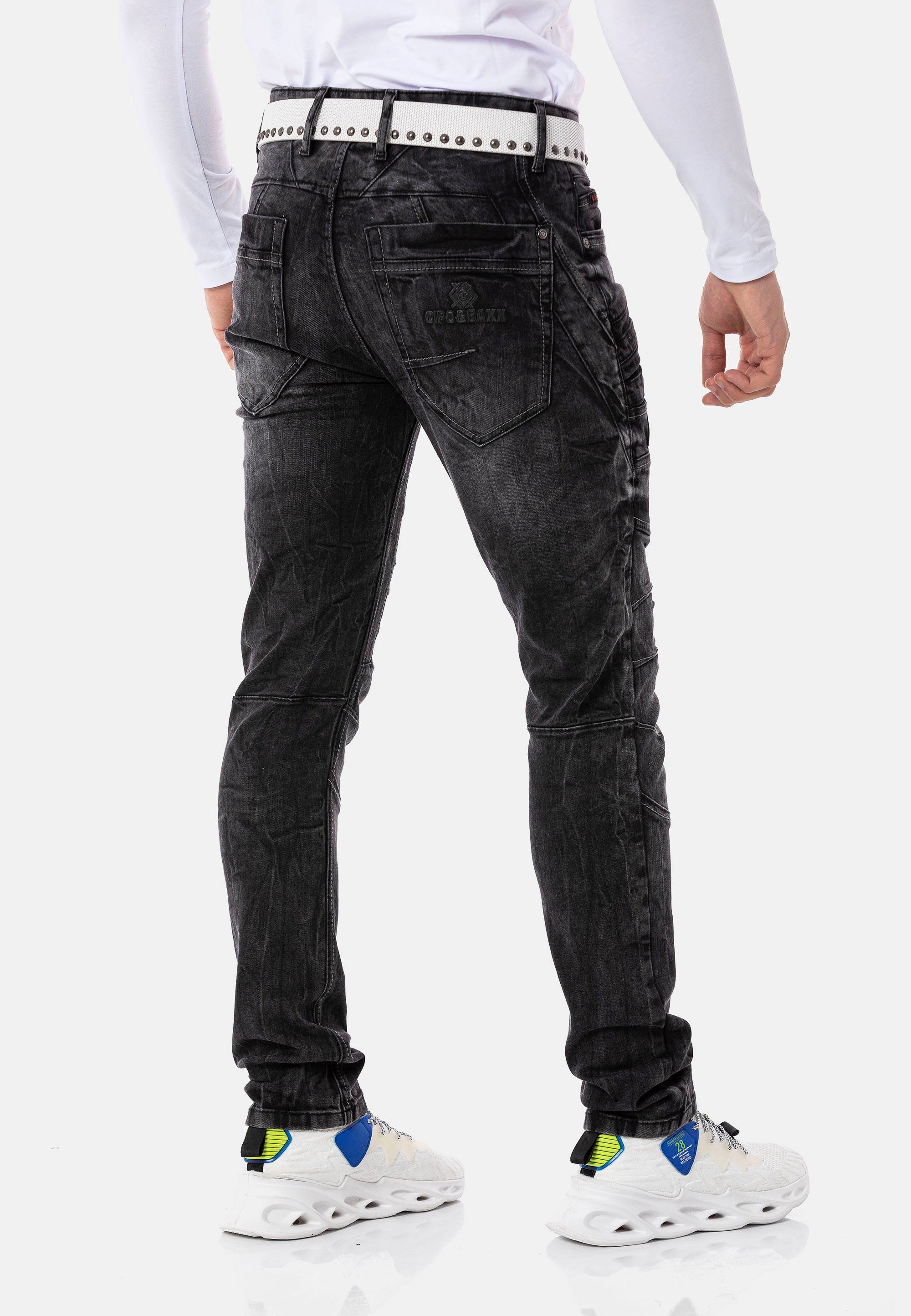 Cipo & Baxx Slim-fit-Jeans Reißverschluss mit schwarz dekorativer