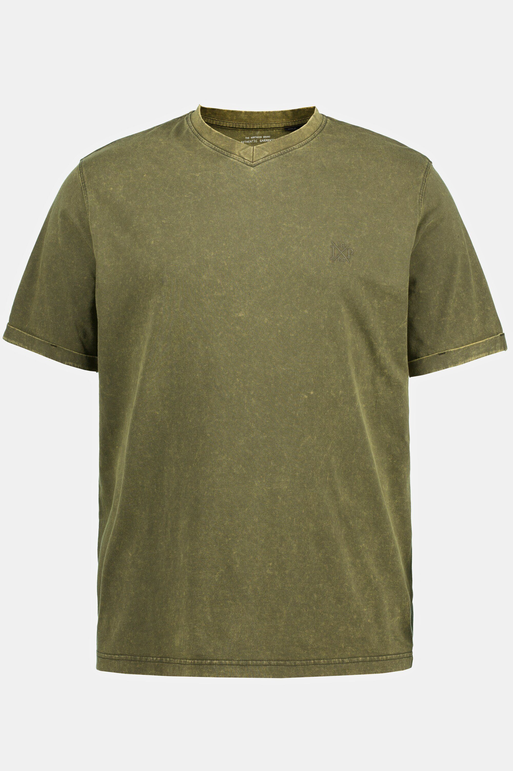 acid T-Shirt Halbarm washed tannengrün V-Ausschnitt T-Shirt JP1880