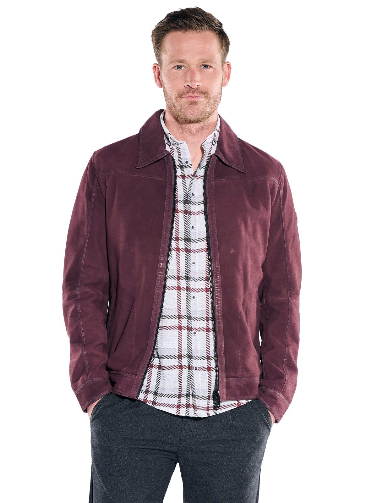 Engbers Lederjacke Herren Lederjacke aus Lammleder in Velouroptik, Bordeaux