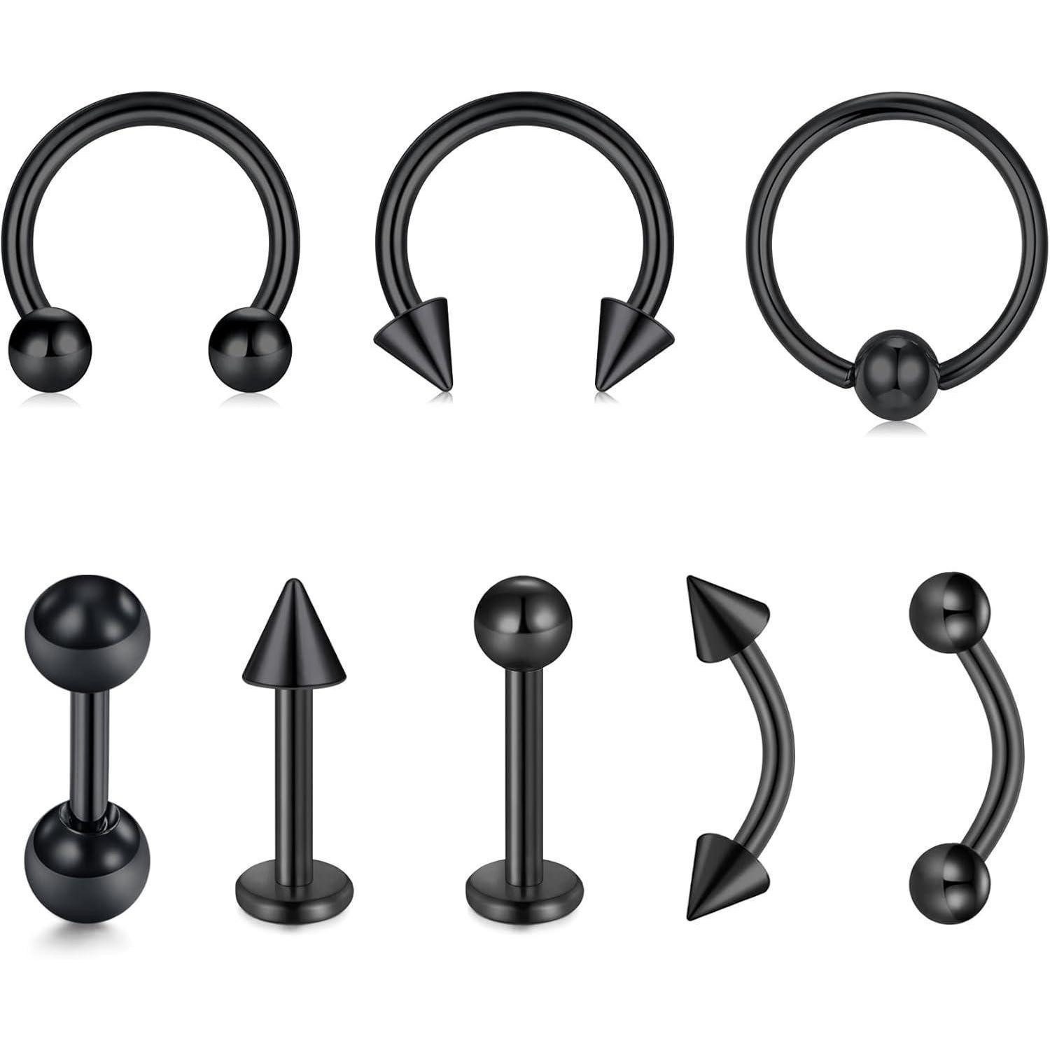 Briana Williams Piercing-Set Lippenpiercing Set Edelstahl 16G Labret Stud Hufeisen Septum Ring