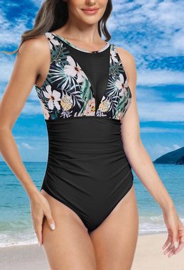 HOTDUCK Bustier-Bikini Women's Slimming Gathering One-piece High Neck Beachwear