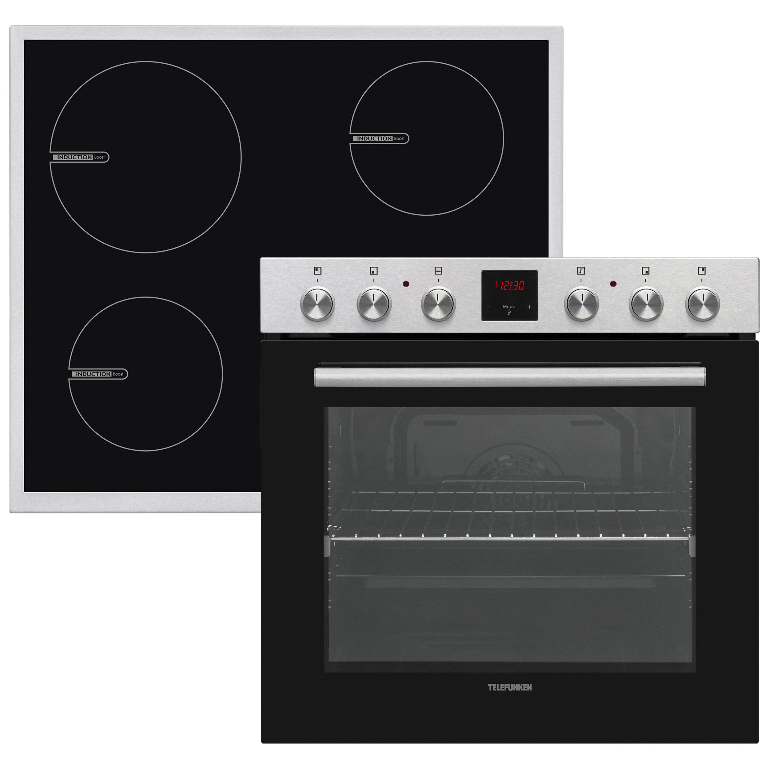 Telefunken Elektro-Herd-Set B-HS-75-I-I, Einbauherdset, Backofen mit Induktionskochfeld, Teleskopauszug, 78 L