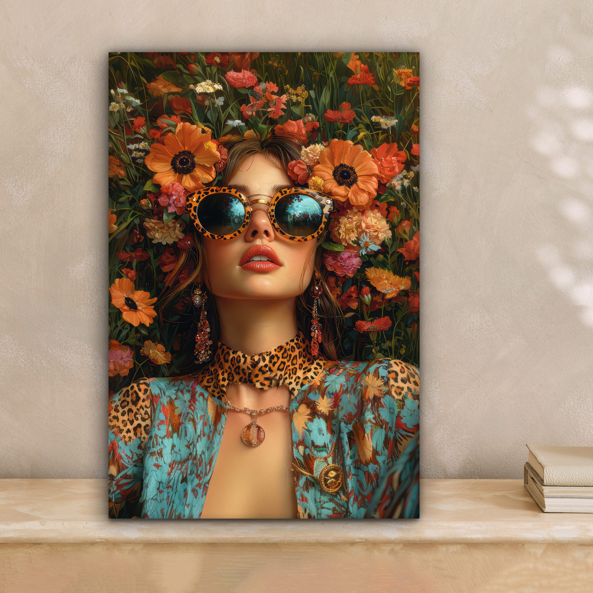 OneMillionCanvasses® Leinwandbild Frauen - Blumen - Modern - Brille - Abstr günstig online kaufen