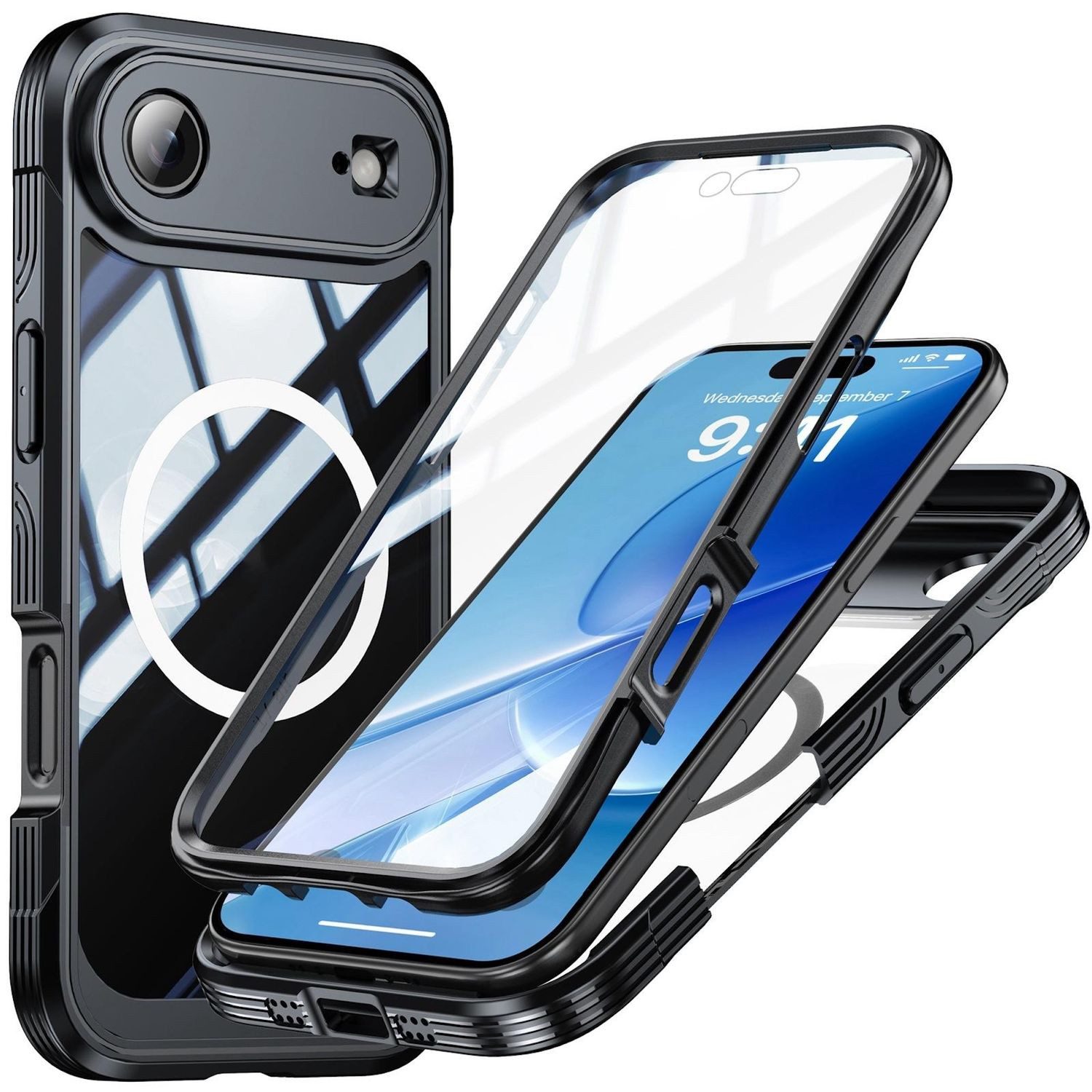Handyhülle Für Apple iPhone 17 Air MagSafe Full Body Hybrid Tasche Bumper Schwarz