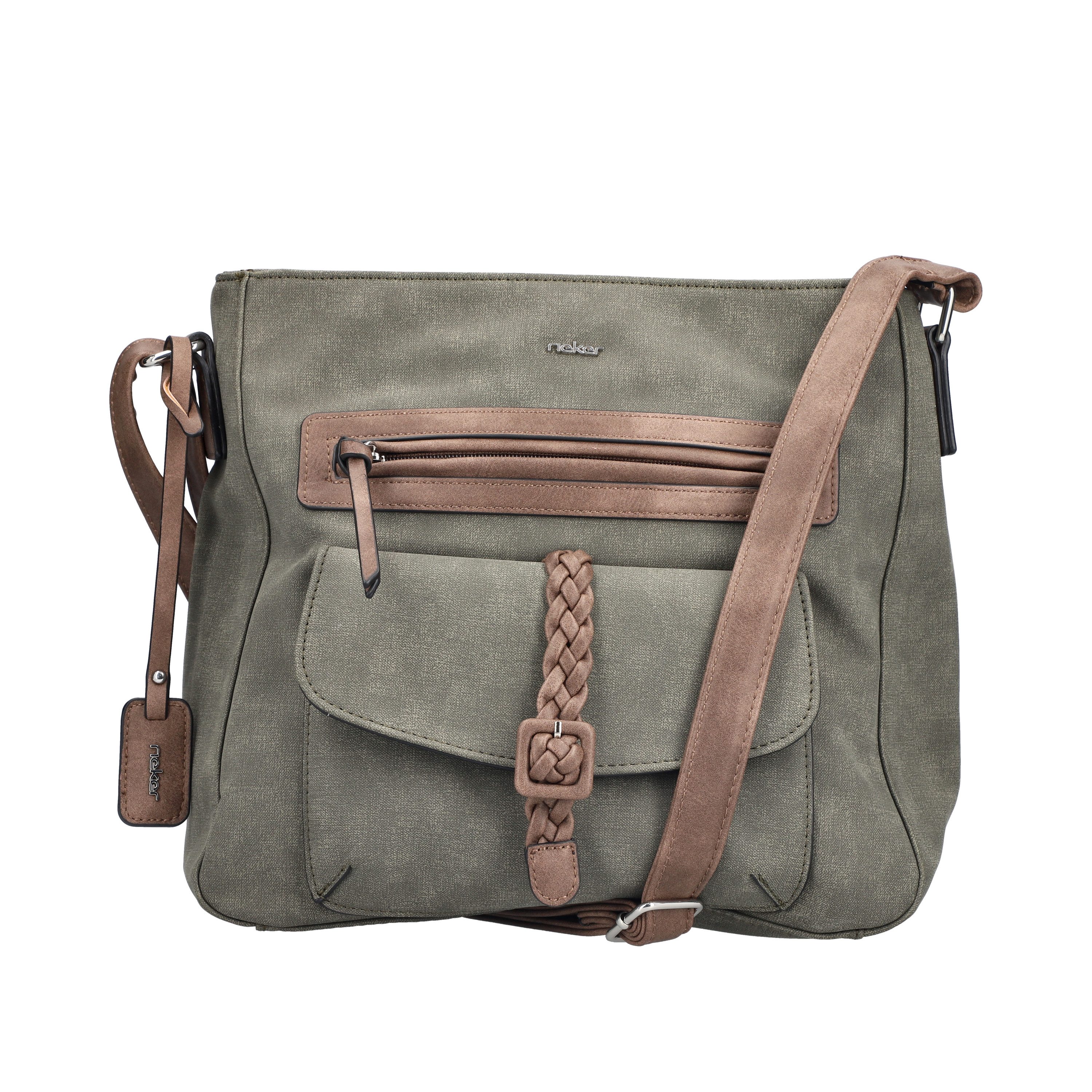 Rieker Umhängetasche Montenegro/Guana/Eagle, Damen Schultertasche, Handtasche mit Zierschnalle und Flechtband