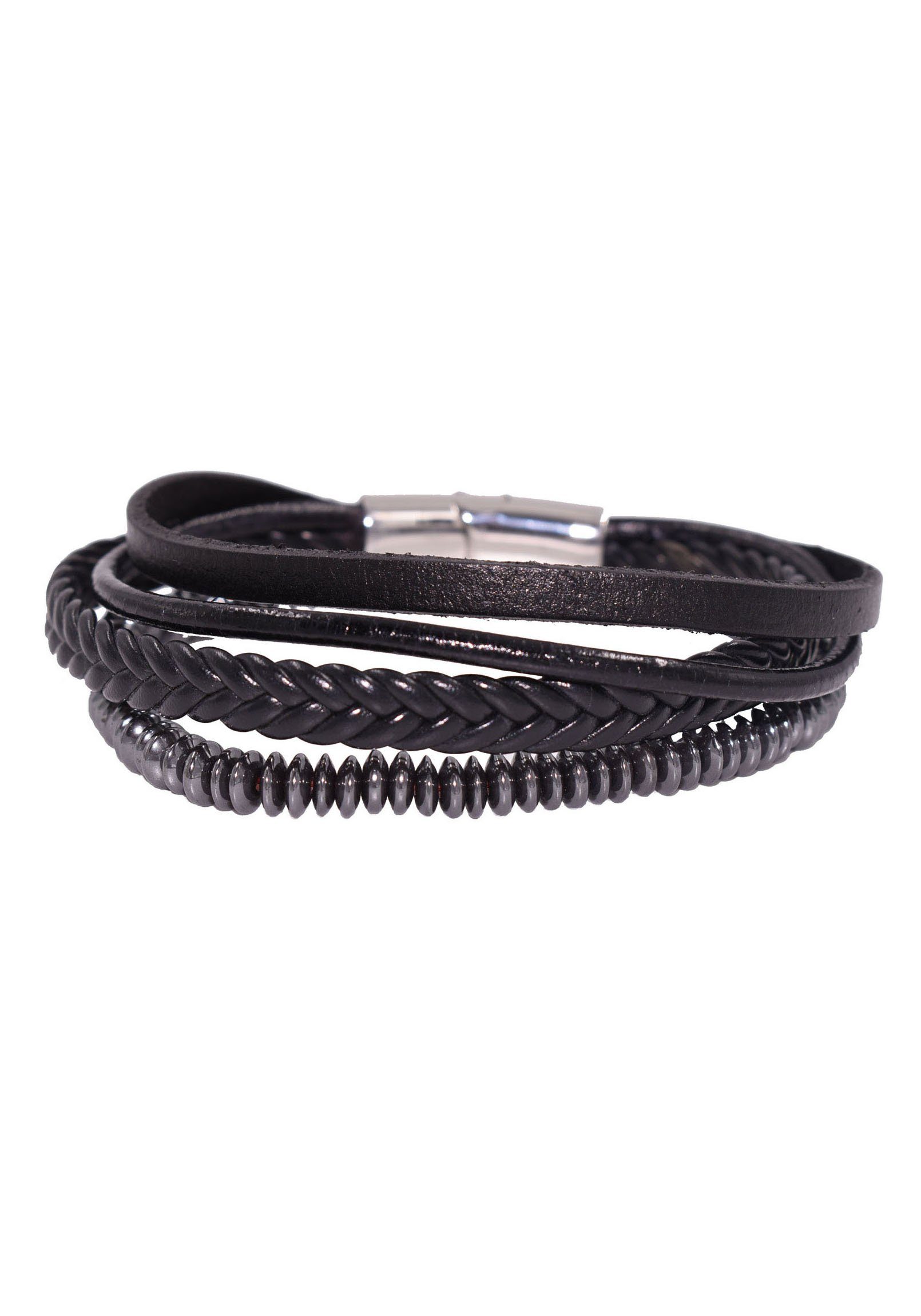 Firetti Lederarmband Schmuck Geschenk Armschmuck Edelsteinarmband Hämatit, zu Hoodie, Shirt, Jeans, Sneaker! Anlass Geburtstag Weihnachten | Edelstahlarmbänder