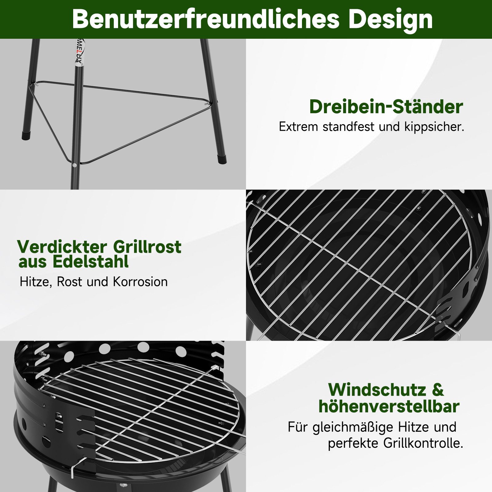 HOMELUX Holzkohlegrill Holzkohlegrillwagen BBQ Grill, 53 x 34 cm Standgrill, Set, Ideal für Picknick, Garten Camping