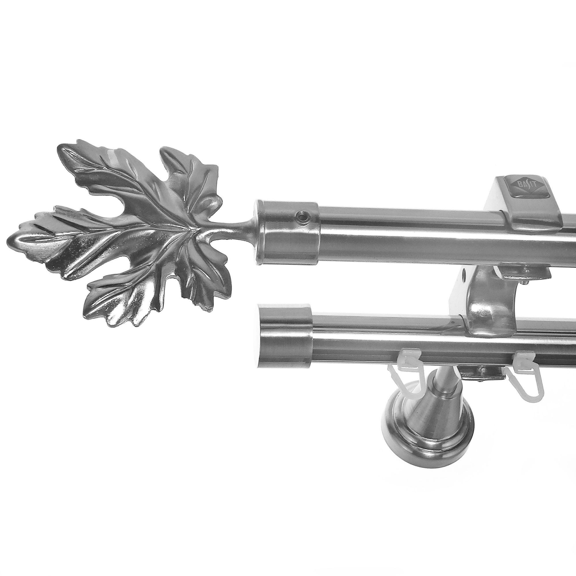BASIT Gardinenstange Rohr und Innenlauf Edelstahloptik 20mm mit Wandträgern 540 cm E35, Ø 20 mm, 2-läufig, verschraubt, Metall, H60RI 540 cm E35 Blatt