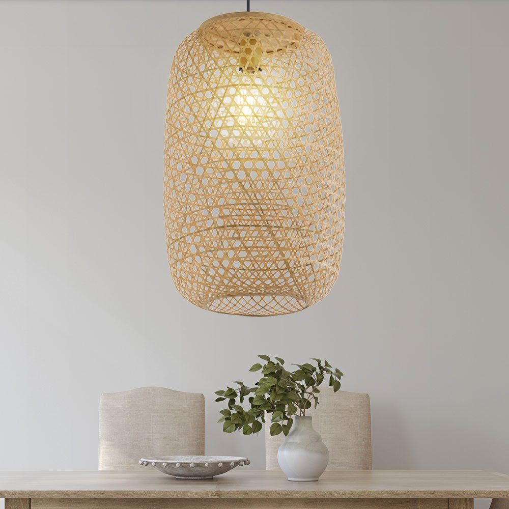 Design Pendel Hänge Lampe Ess Zimmer Bambus Kugel Geflecht Decken Leuchte natur 
