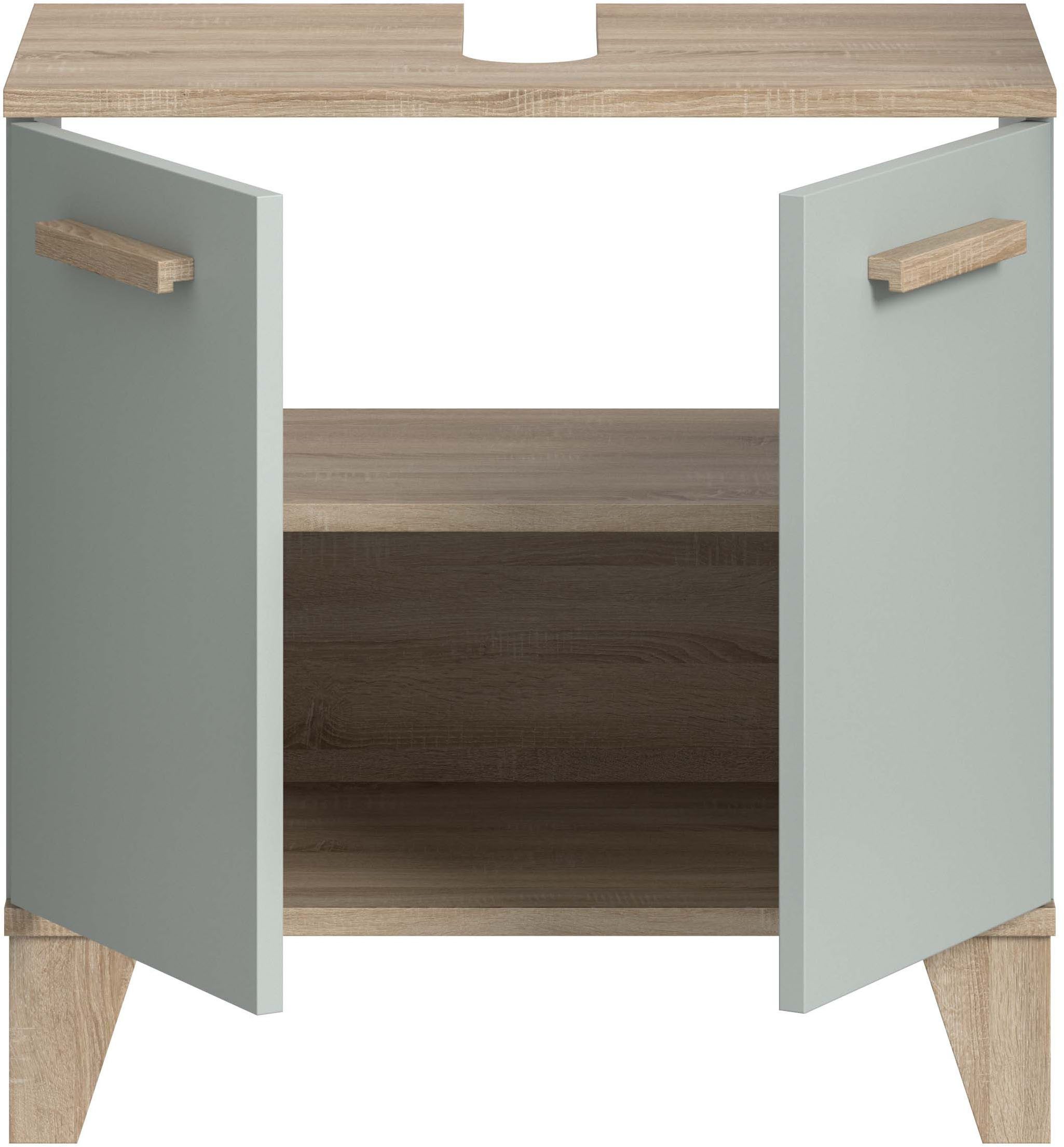 welltime Waschbeckenunterschrank MINTTU, Breite 60 cm, 2 Türen, 1 Einlegeboden, 2 Fächer (mit Siphonausschnitt 8x23 cm) Badmöbel, Badschrank, Schrank, Kommode,  – Bild 5 von 5