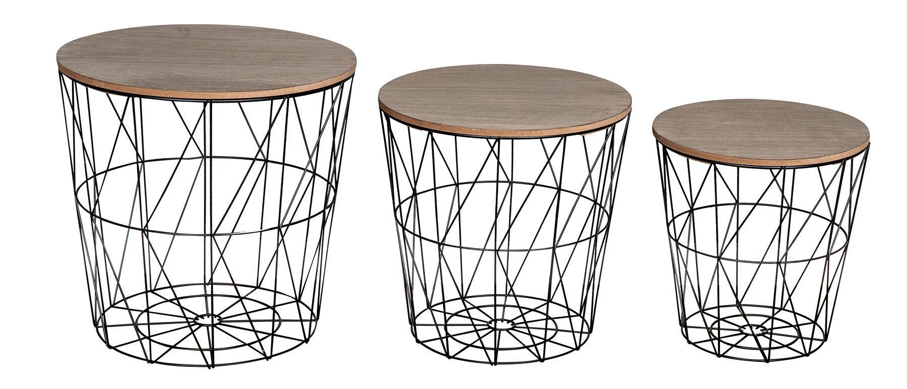 Levandeo® Couchtisch, 3er Set Beistelltisch Schwarz Braun Metall Metallkorb günstig online kaufen