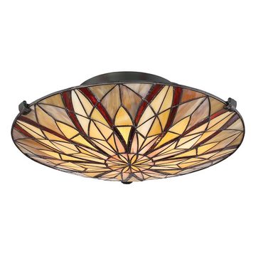 etc-shop Deckenleuchte, Leuchtmittel nicht inklusive, Deckenleuchte Wohnzimmerleuchte Lampe Tiffany-Glas Bronze 2 Flammig D