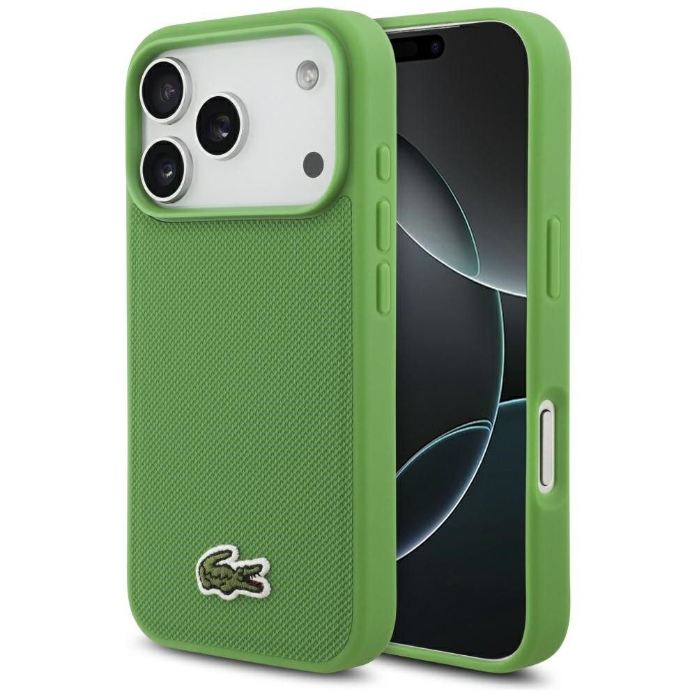 Lacoste Handyhülle iPhone 17 Pro Iconic Petit Pique grün Logo Krokodil Magsafe 6,3 Zoll, Kantenschutz