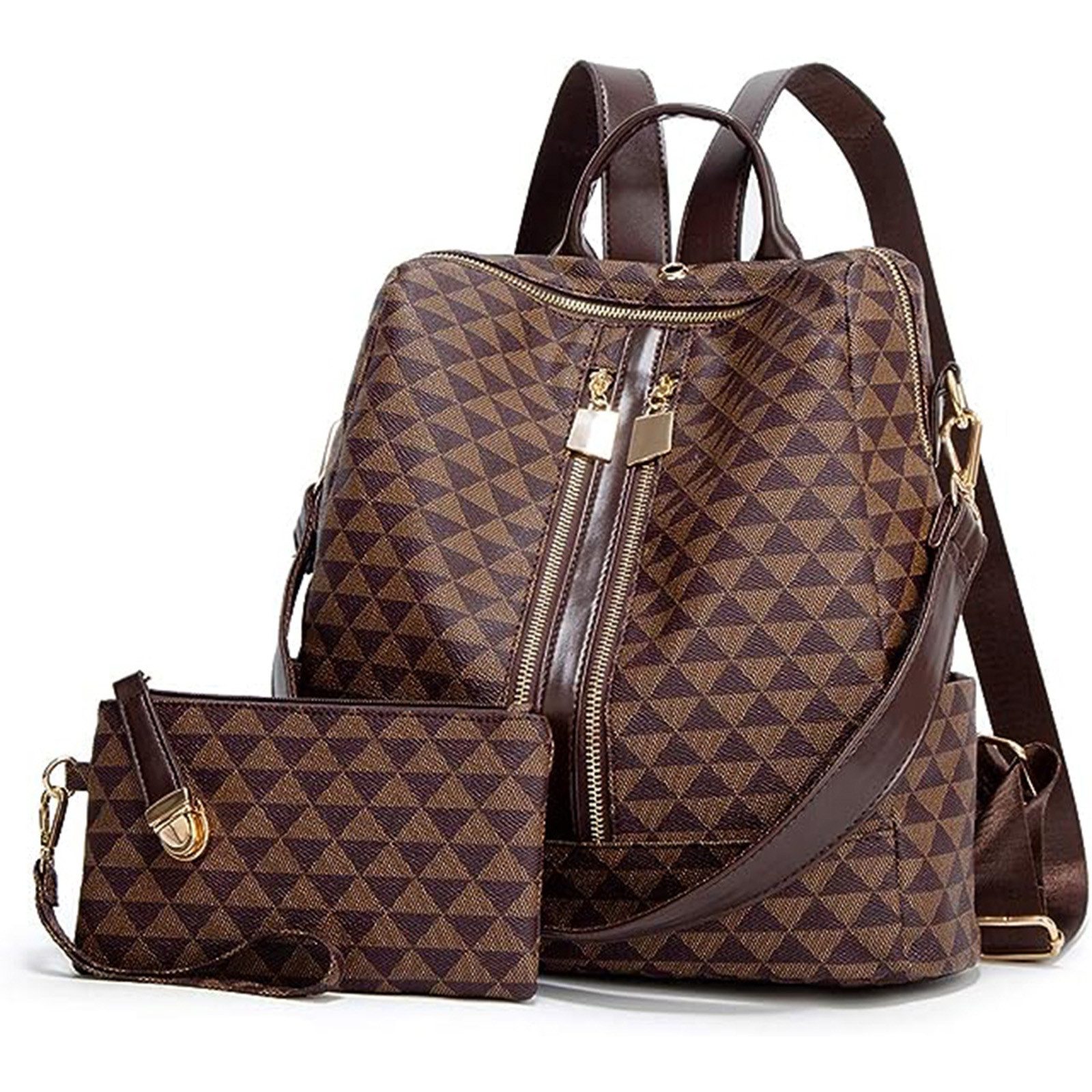 REDOM Rucksack Handtasche Freizeitrucksack Umhängetasche (32x32x14 cm Lederrucksäcke mit 20x11 cm Handtasche Kunstleder, 2-tlg., Schultertasche, Vintage, Notebook Laptop Tasche, Schule Rucksack), für Damen Freizeit Arbeit Business Reisen