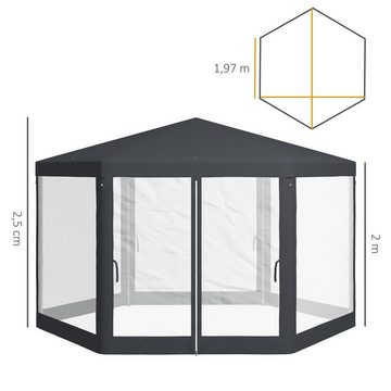 Outsunny Pavillon ca. 4 x 4 m Gartenpavillon mit Moskitonetz, mit 6 Seitenteilen, (Gartenzelt, Festzelt), Polyester Metall Dunkelgrau
