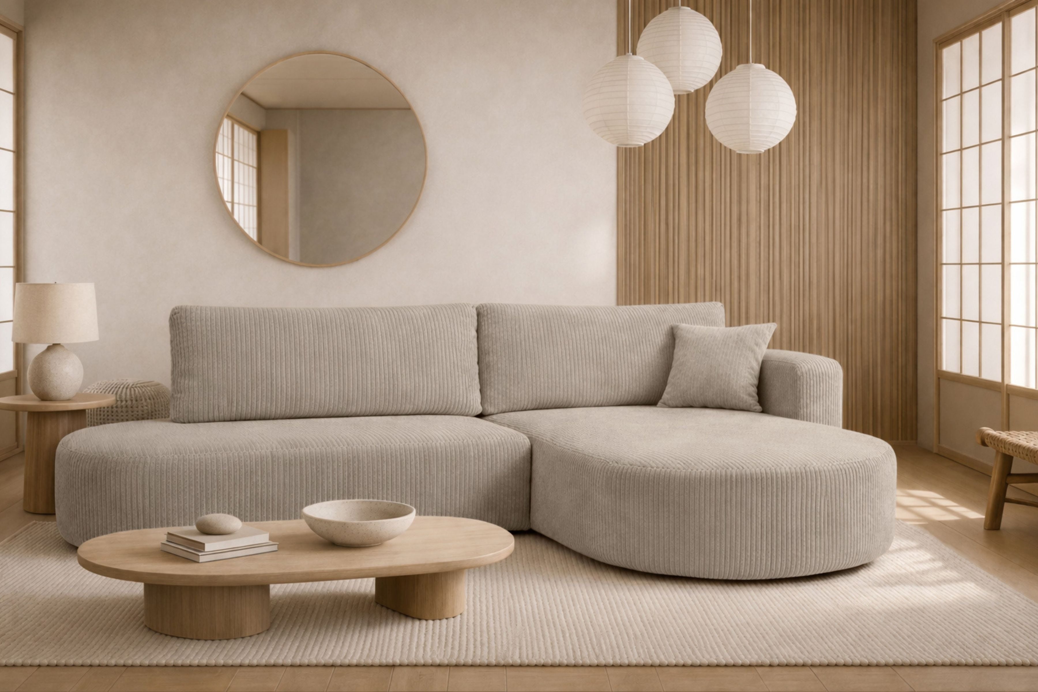 Kaiser Möbel Ecksofa mit Schlaffunktion und Bettkasten, Cordstoff POSO, ROUND ONE OPEN XL, Abgerundete Form, Große Liegefläche, Cordstoff mit markanter Struktur