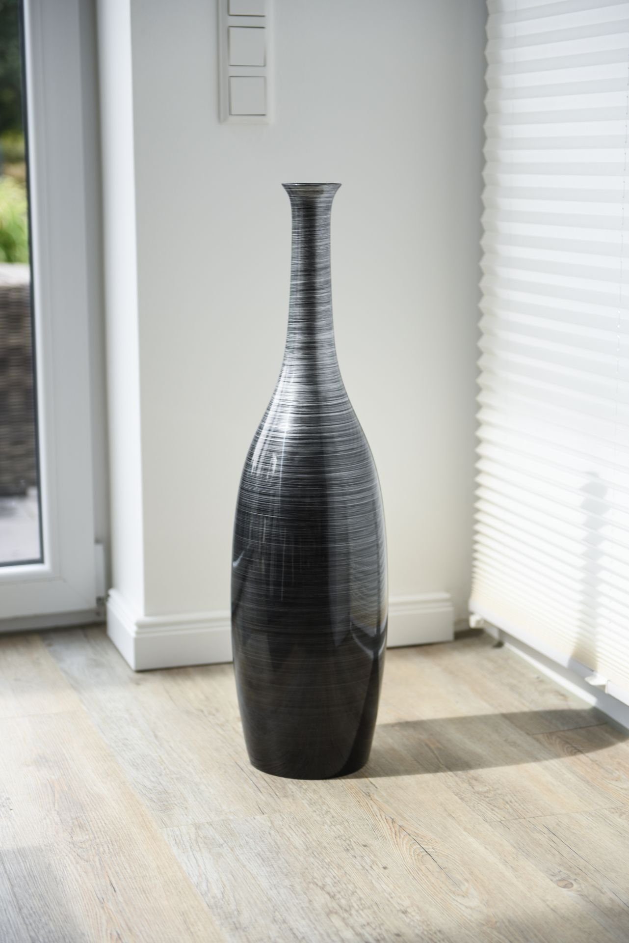 VIVANNO Bodenvase Fiberglas DELGADA Rund - Spiralschwarz Hochglanz Mit Muster (1 St), 18x65 cm