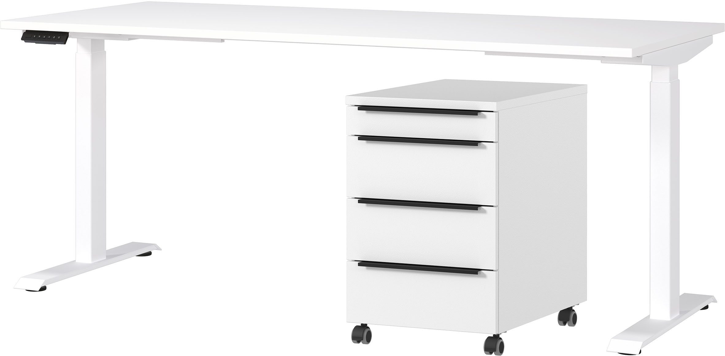 GERMANIA Büromöbel-Set Mailand, inkl. Schreibtisch (elektr. höhenverstellbar) & Rollcontainer, (2-tlg), Breitenvariante wählbar (140-180 cm), Made in Germany