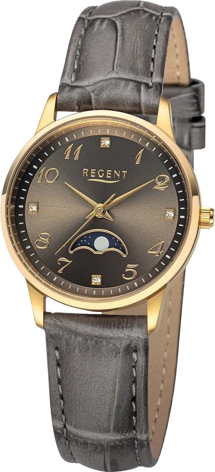 Regent Quarzuhr Regent Damen Armbanduhr Analog, Damen Armbanduhr rund, extra groß (ca. 31,5mm), Lederarmband
