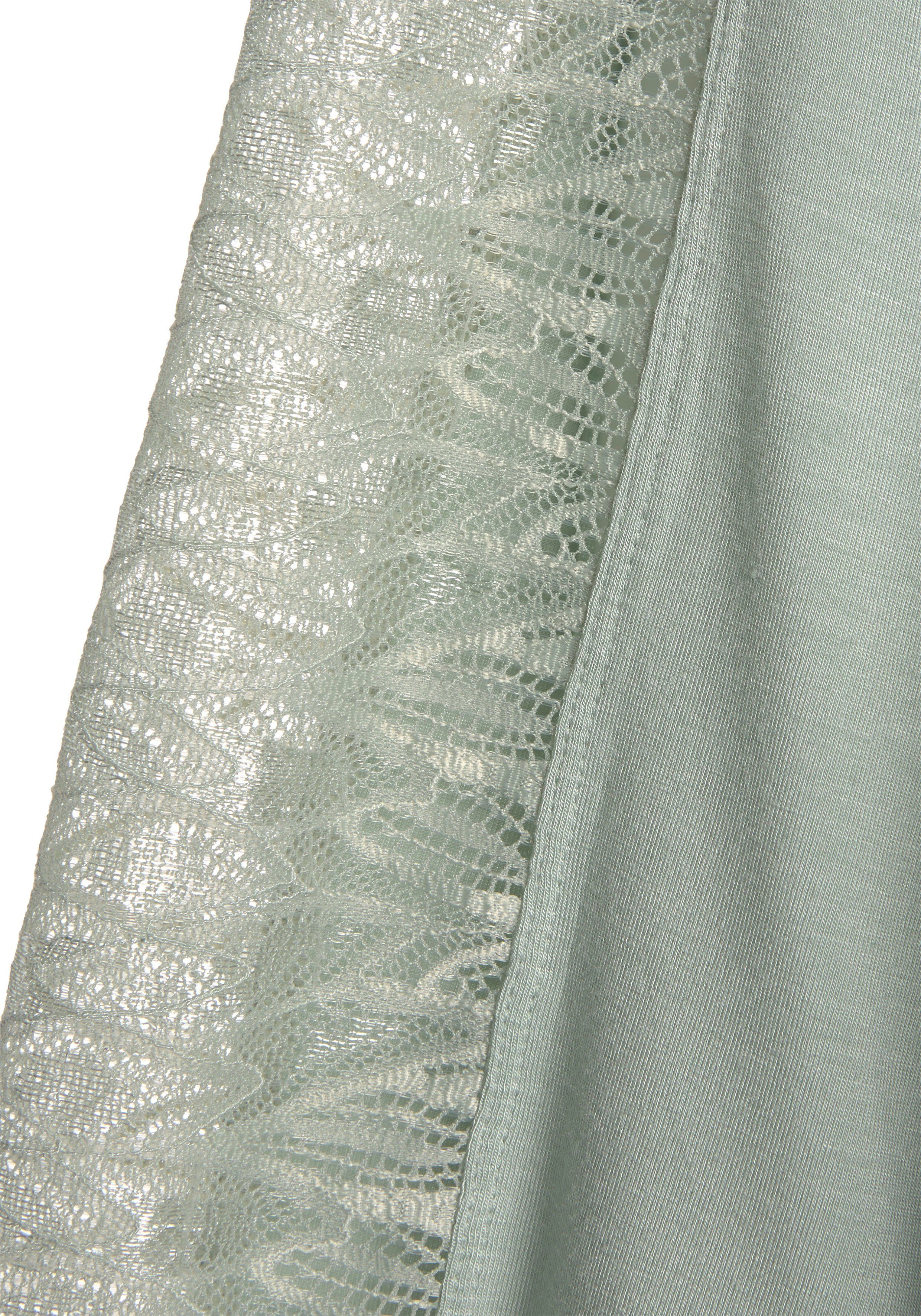 LASCANA Kimono, Langform, Single-Jersey, mit jade Spitzendetails Gürtel