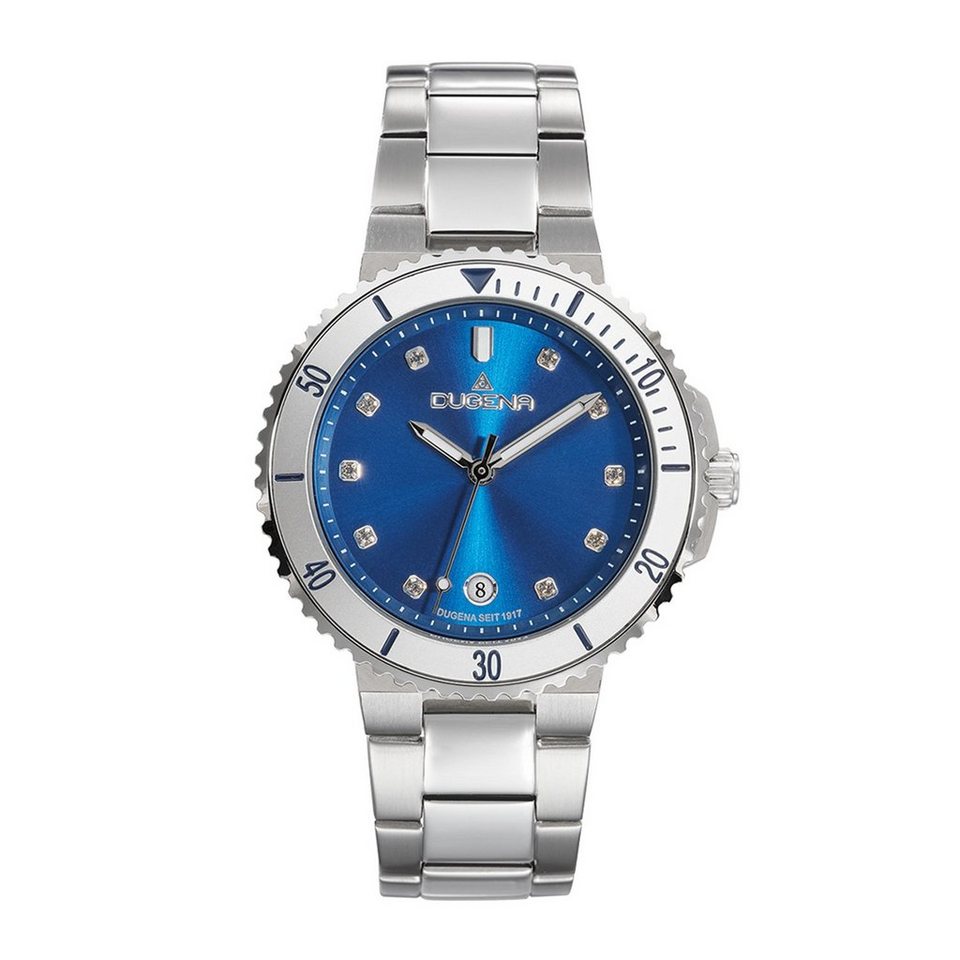 Dugena Quarzuhr Lady Diver, 4461101, Damenuhr 4461101 Lady Diver, Quarz, blaues  Zifferblatt, Edelstahl, Mineralglas