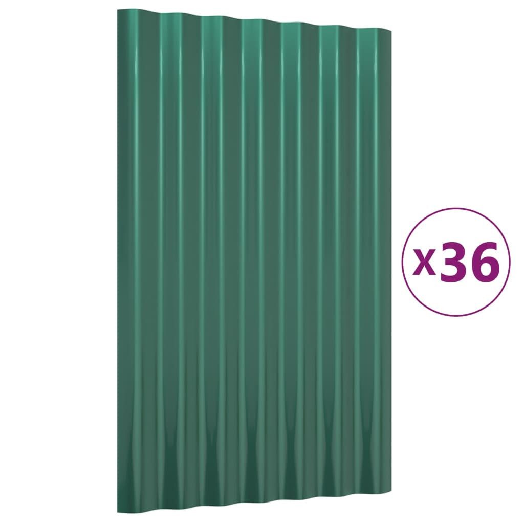 vidaXL Wellblech, Dachpaneele 36 Stk. Pulverbeschichteter Stahl Grün 60x36 cm