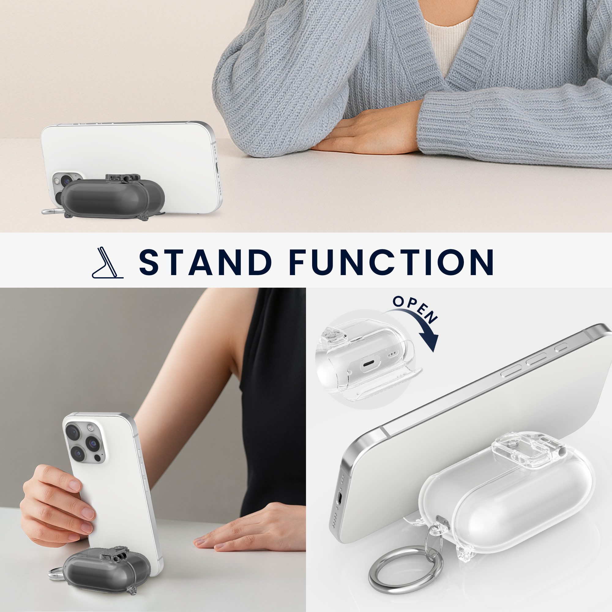 kwmobile Kopfhörer-Schutzhülle Kopfhörer Case fürApple Airpods Pro 2 / Pro 1 Hülle, Headphones TPU Cover mit Standfunktion und Sicherheitsverschluss