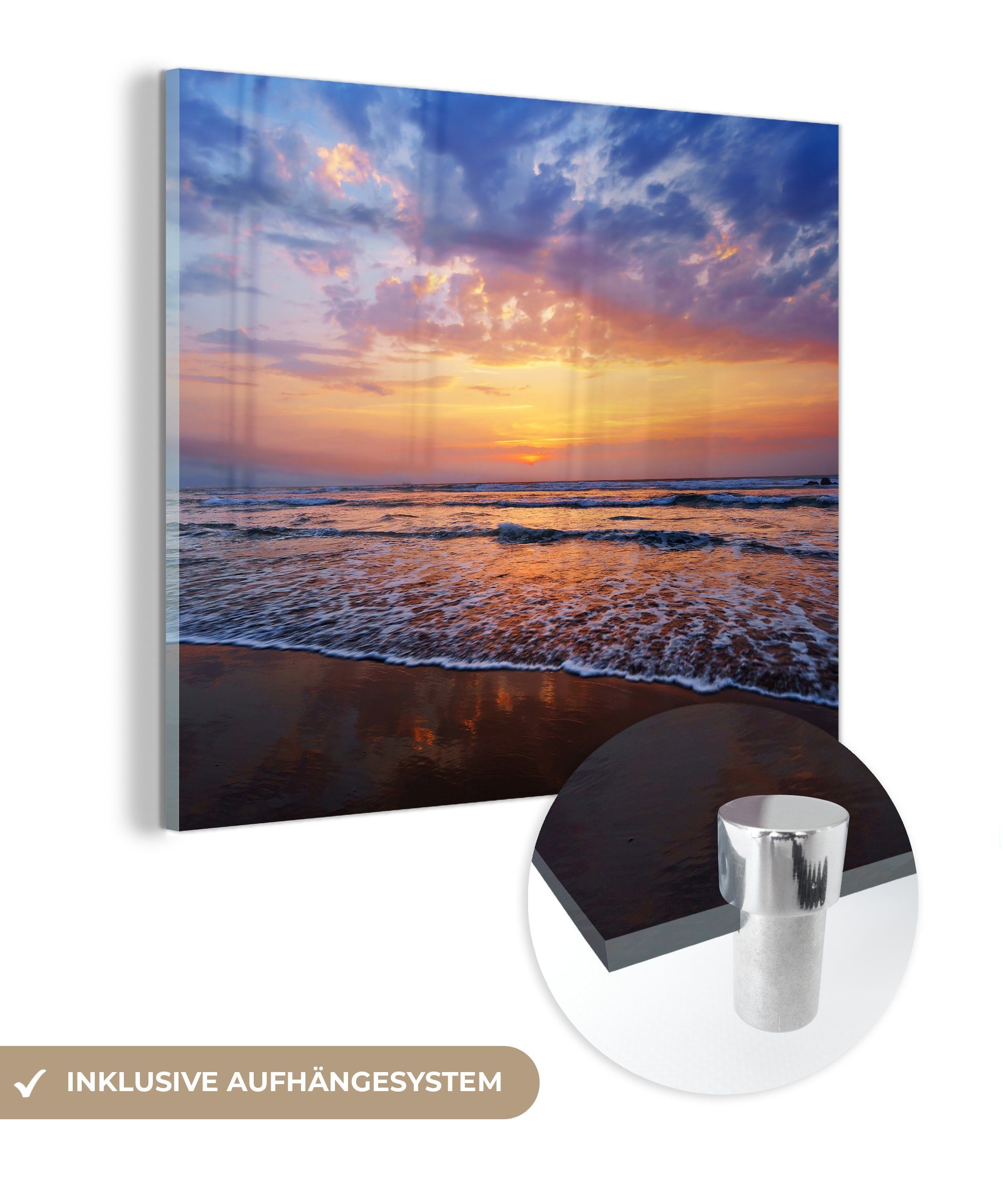 MuchoWow Acrylglasbild Strand - Himmel - Farben, (1 St), Glasbilder - Bilder auf Glas Wandbild - Foto auf Glas - Wanddekoration