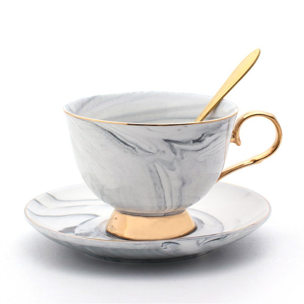 Dekorative Kaffeeservice Keramik-Kaffeebecher-Geschenkset, Elegantes mit Set Teetasse Löffel, Teetasse grau Set und Untertassen (1-tlg), Ceramic
