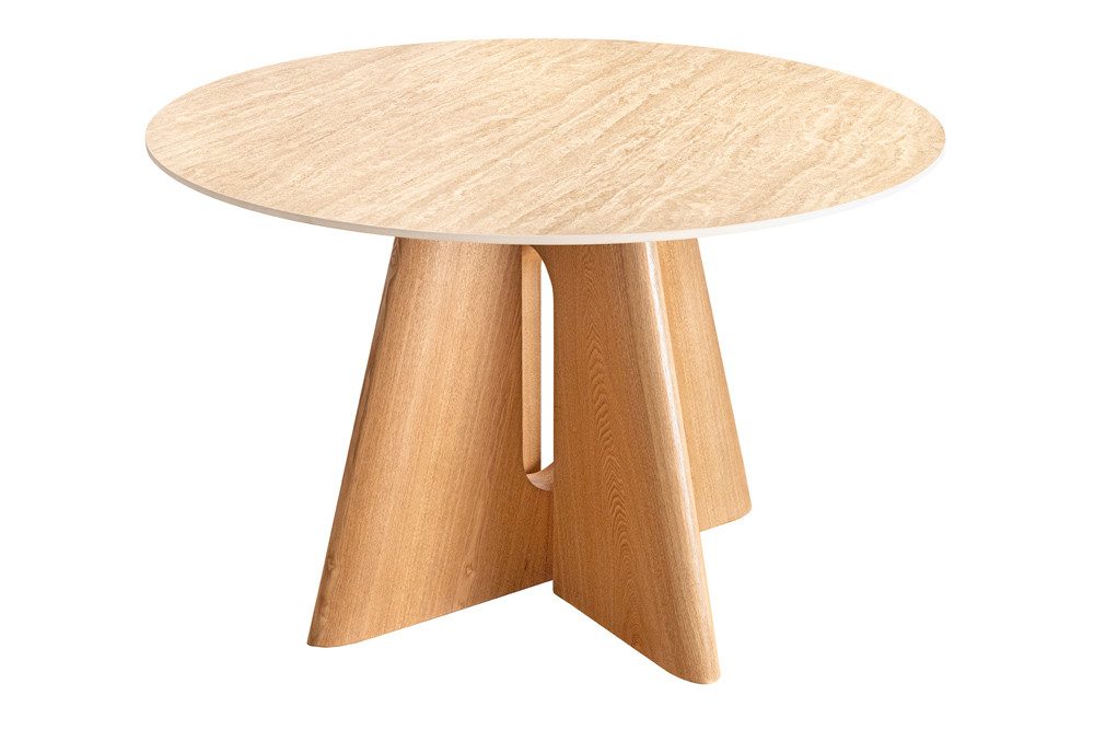 riess-ambiente Esstisch ORGANIKO 120cm natur - Eichenholz-Optik, Keramik, Travertin-Design (Einzelartikel, 1-St), stilvoller Küchentisch mit runder Tischplatte - ideal für 4 Personen