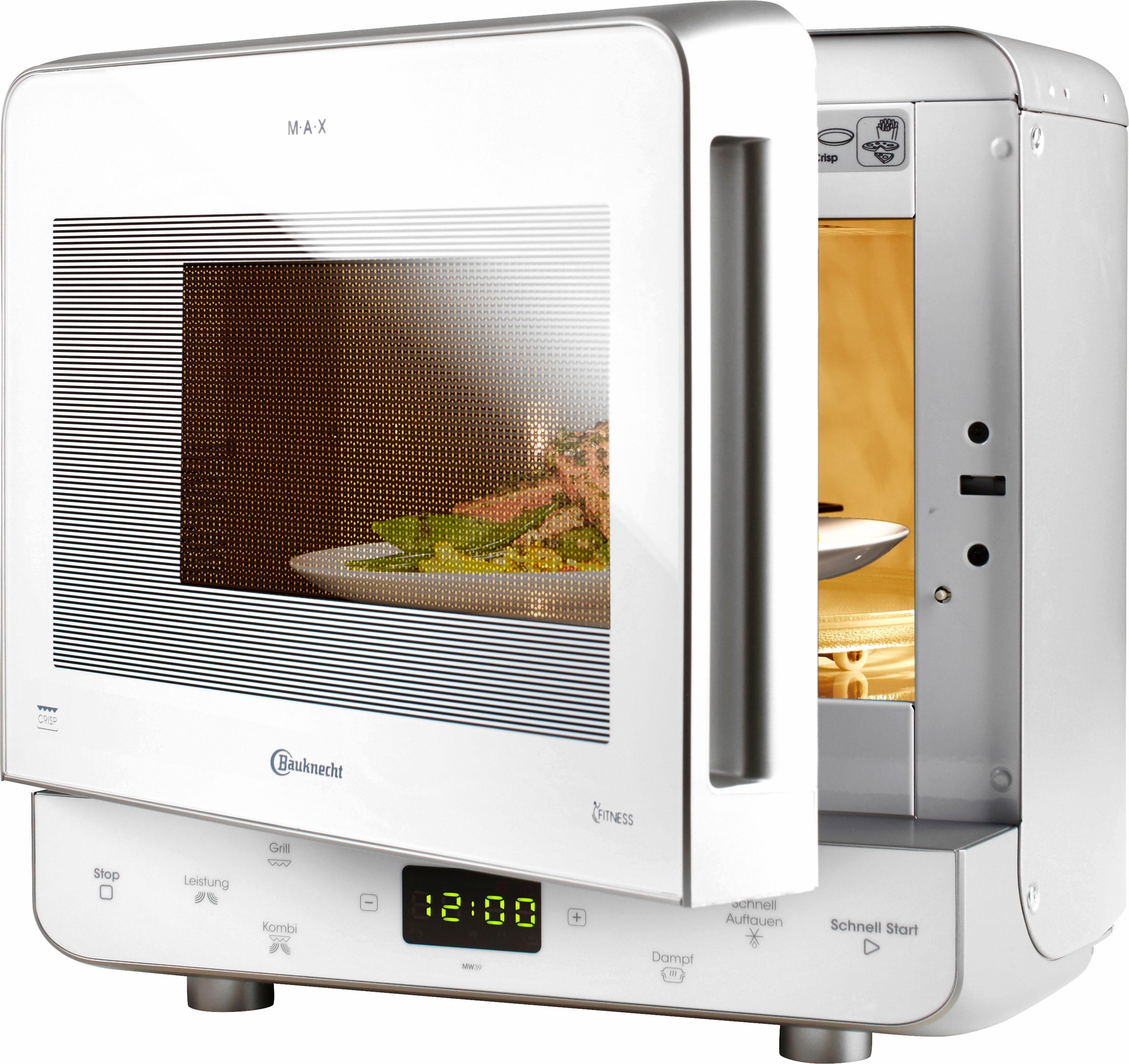 BAUKNECHT Mikrowelle MW 39 WSL, 13 l, Passt in jede Ecke, Dampfgaren, Heißluft & Crisp für knusprige Pizza