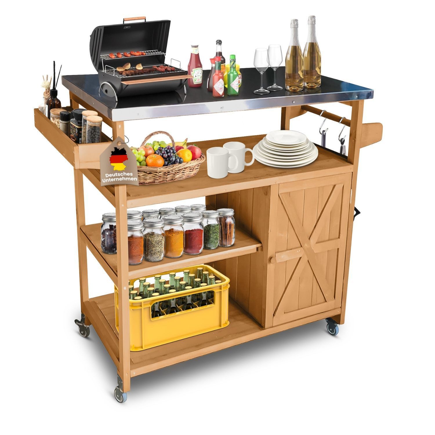 Coemo Gartentisch JAMES, großer Servierwagen mit Rollen, Holz Küchenwagen O günstig online kaufen
