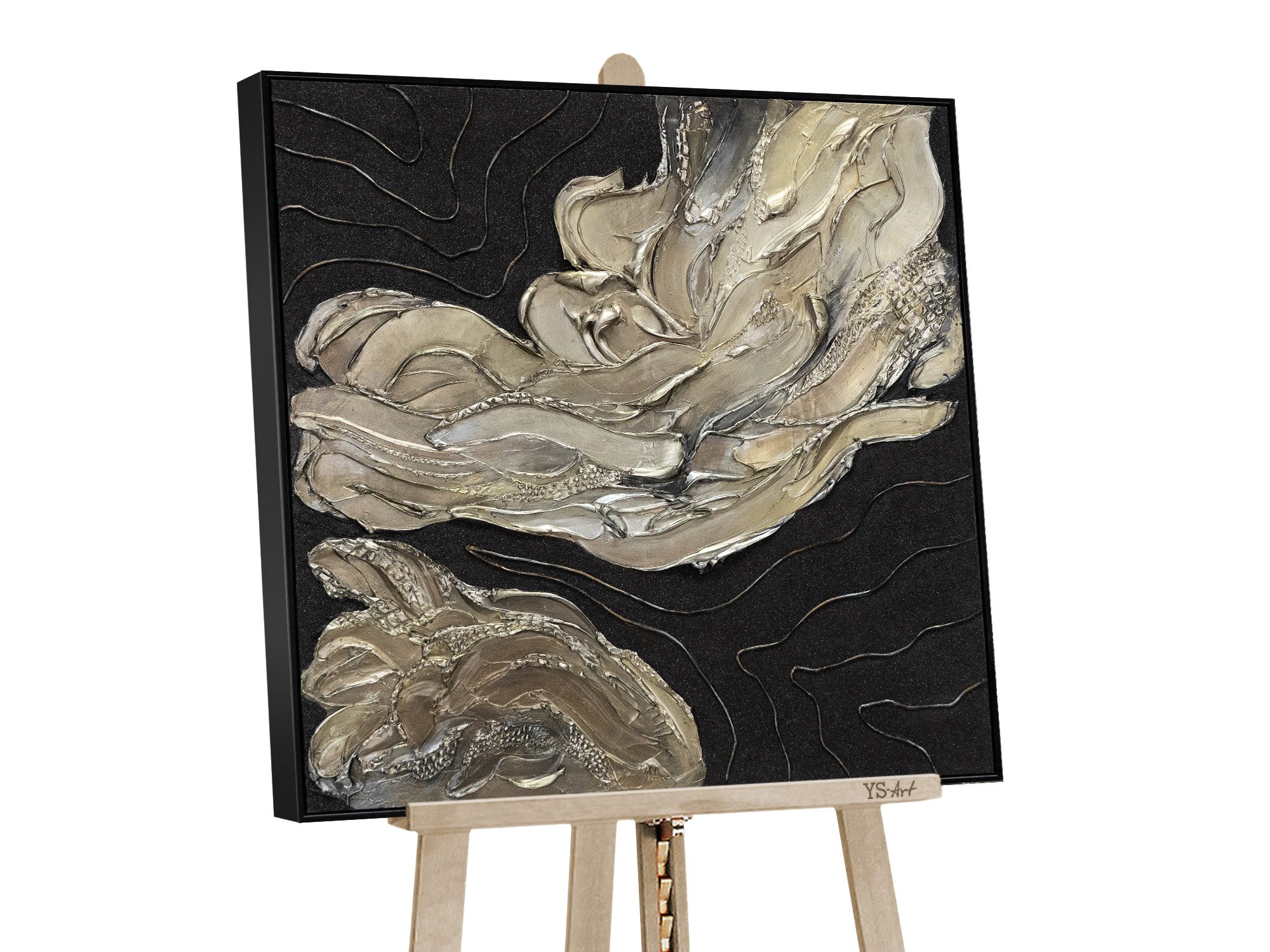 YS-Art Картина Blues, Abstraktion, Leinwand Bild Handgemalt Abstrakt Schwarz Gold mit Rahmen