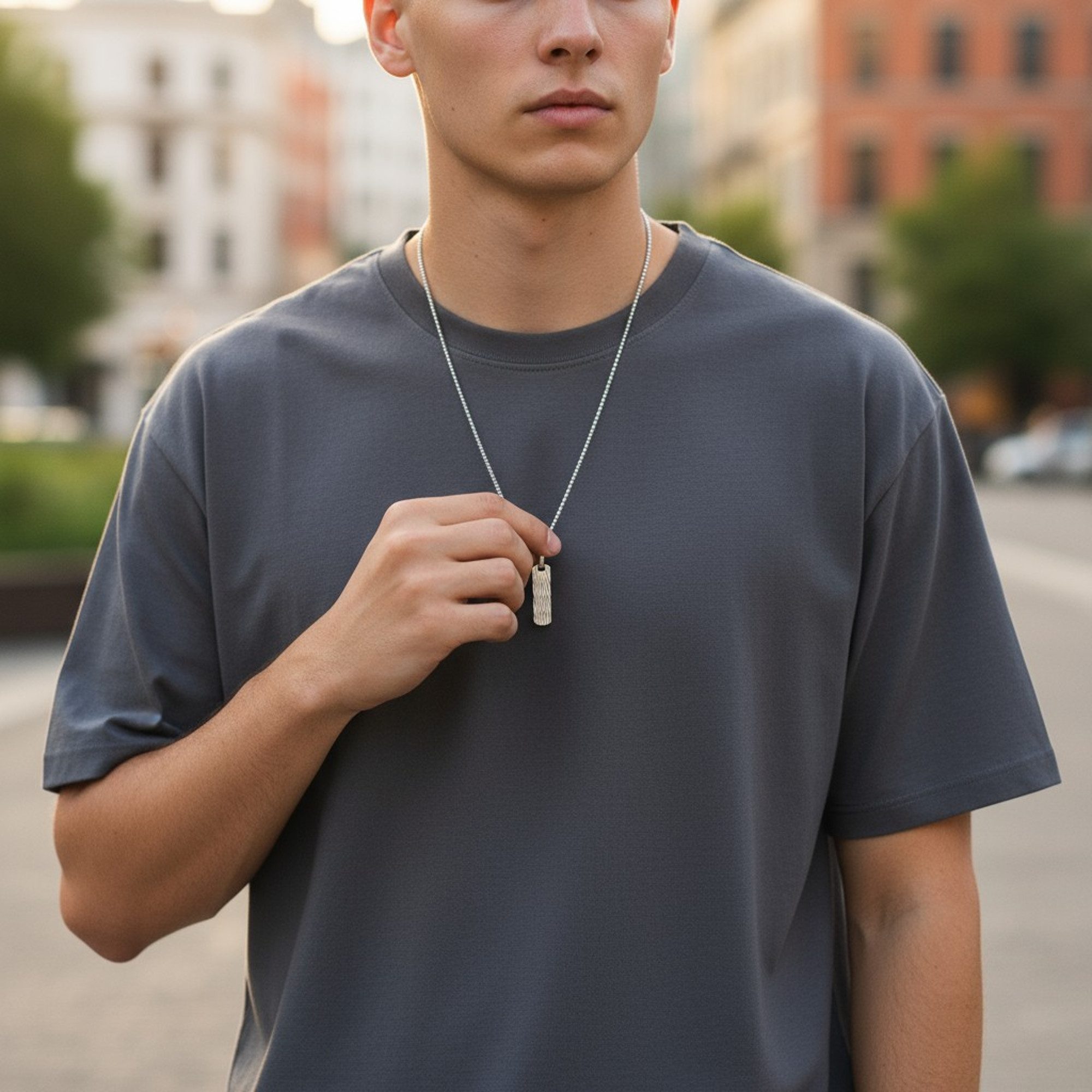 KARMA Kette mit Anhänger Silber Halskette Herren Edelstahl Herrenschmuck (wasserfest hypoallergen, Geschenk für Ihn), Herrenhalskette – Bild 2 von 5