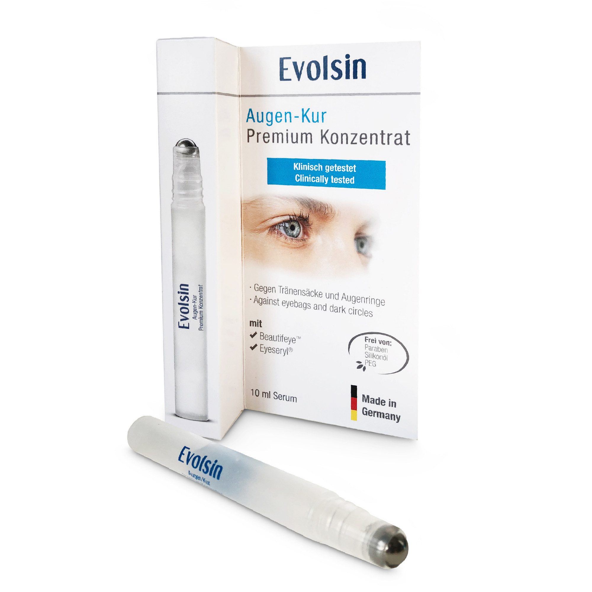 Evolsin Augen-Roll-on Augen Kur Premium Konzentrat Roll-On, Gegen Falten und Krähenfüße, mindert Augenringe und Tränensäcke