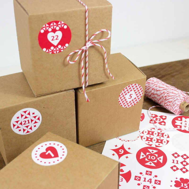 Bow & Hummingbird befüllbarer Adventskalender Adventskalender Set mit Boxen "Rot/Weiß", DIY