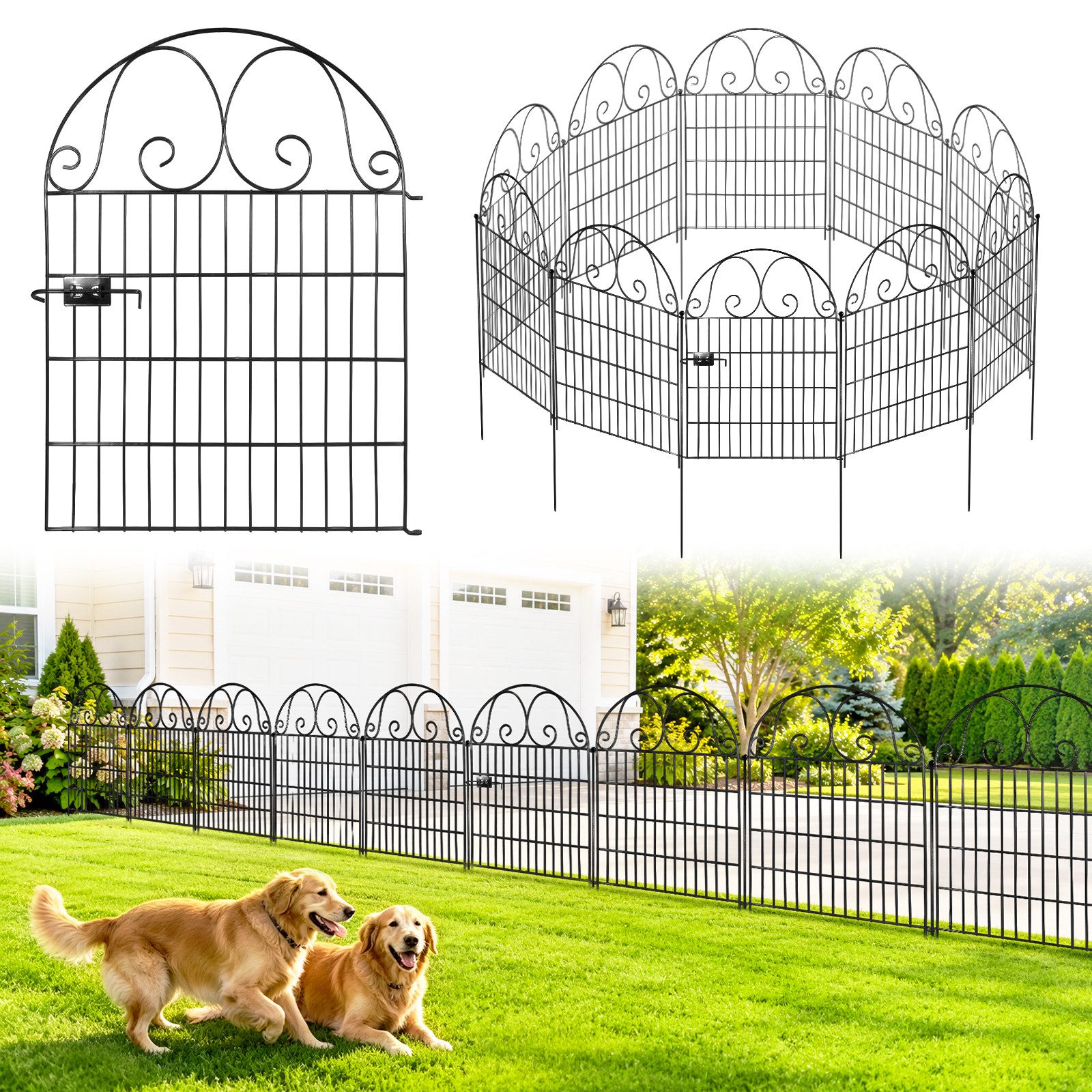 BlingBin Gartenzaun Metallzaunpaneelen Metall Steckzaun ohne Graben, 11 Elemente, 1 Türen, (Gartenzaun mit Tor Set (12 Teilig), 12-St., 12pcs), 135x68cm Temporärer Tierzaun als Barriere für Garten, Hof und Terrasse