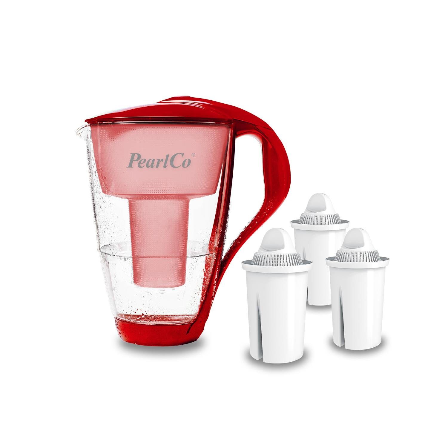 PearlCo Wasserfilter Glas Inkl. 3 Universal Filterkartuschen, Zubehör für Brita Classic u. PearlCo Classic
