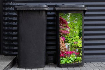 MuchoWow Wandsticker Bäume - Blumen - Japanisch - Natur - Wasser (1 St), Mülleimer-aufkleber, Mülltonne, Sticker, Container, Abfalbehälter
