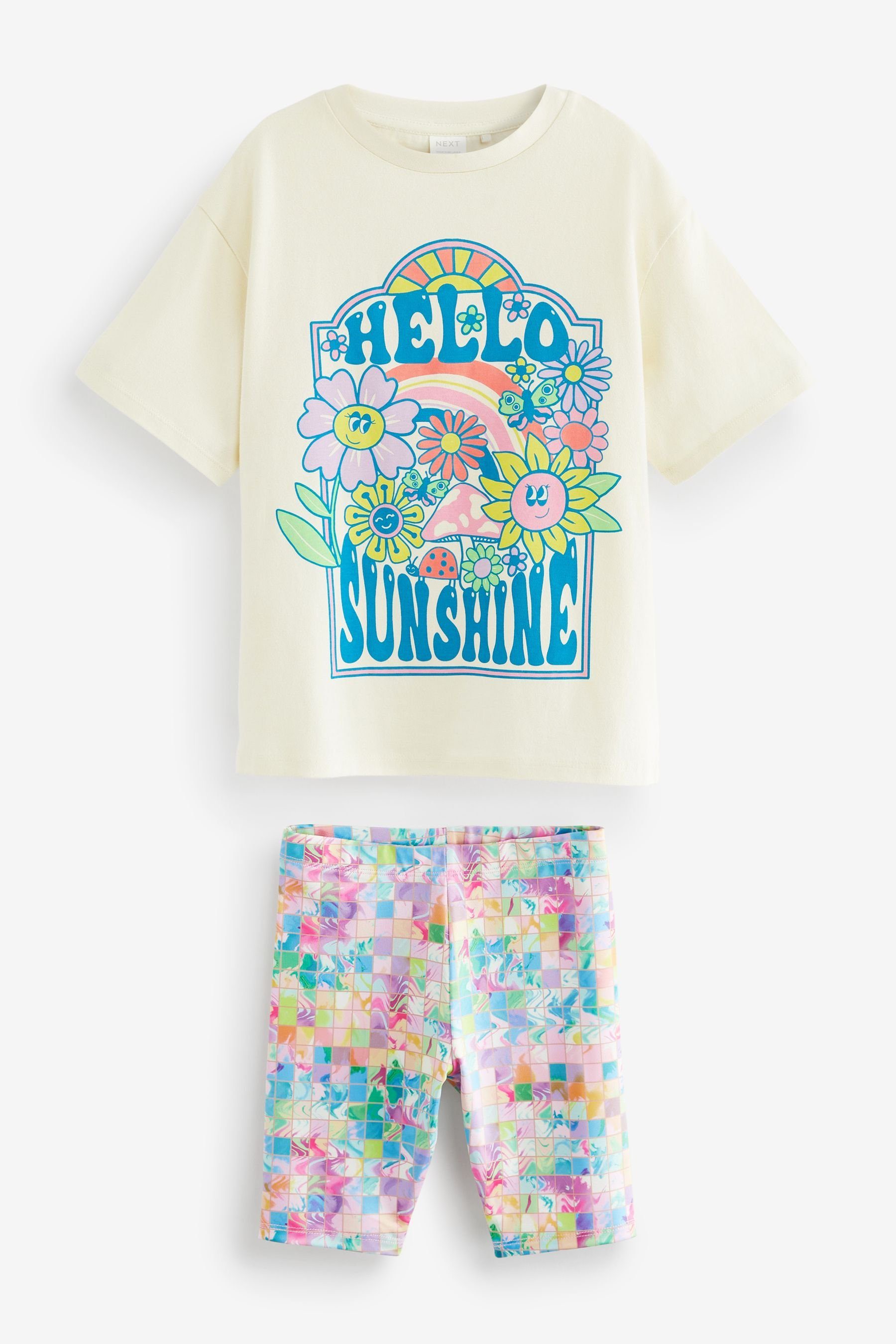 Next Shirt (2-tlg) Print im Set Cream/Pink und Radlershorts T-Shirt Ecru Floral Shorts &