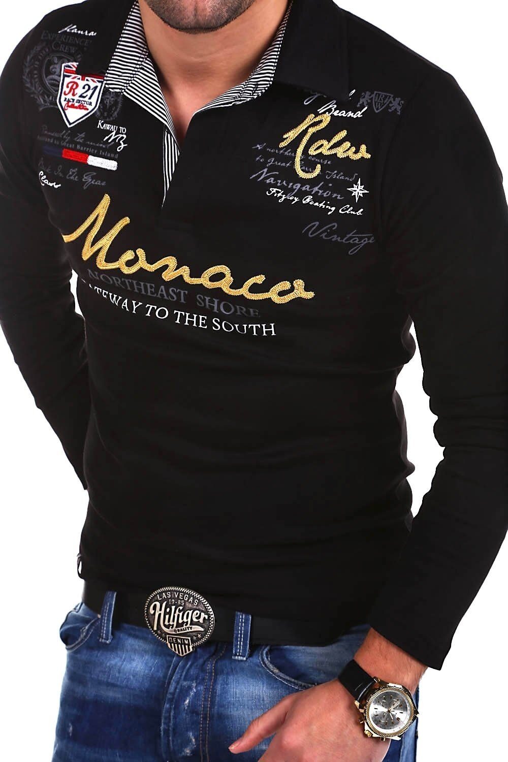 behype Poloshirt MONACO mit trendigen Stickereien schwarz