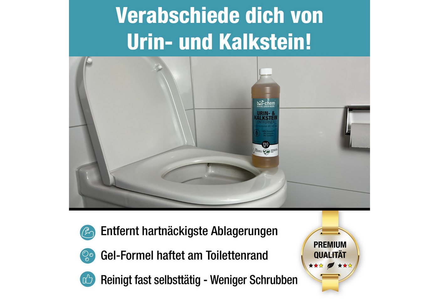 Thumbnail - bio-chem Urinsteinentferner EXTRA STARK für starke Ablagerungen KONZENTRIERT WC-Reiniger (1l Flasche inklusive Schrägdüs...