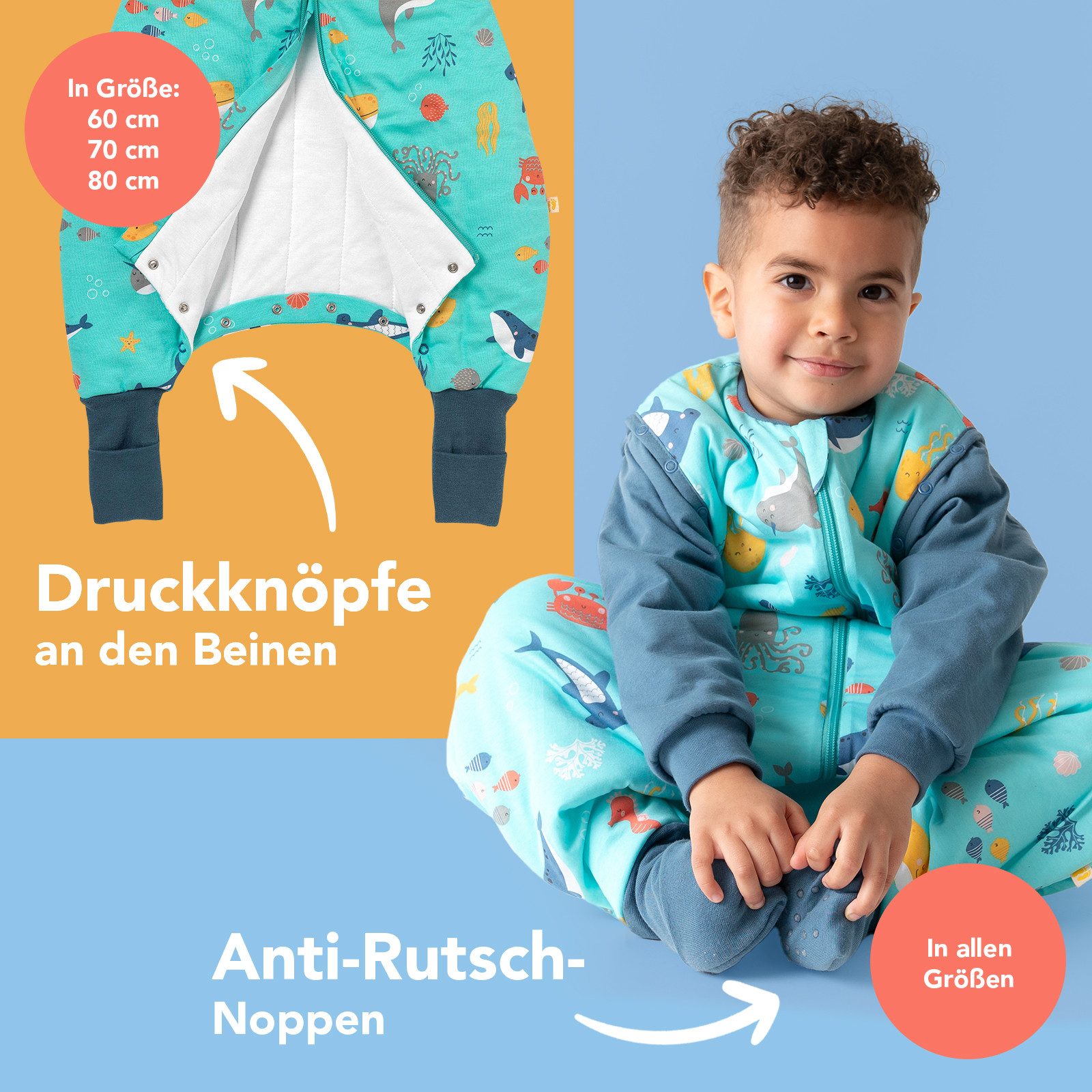 Schlummersack Kinderschlafsack Schlafsack mit Füßen und umklappbaren Bündchen, 2.5 Tog – Bild 3 von 5