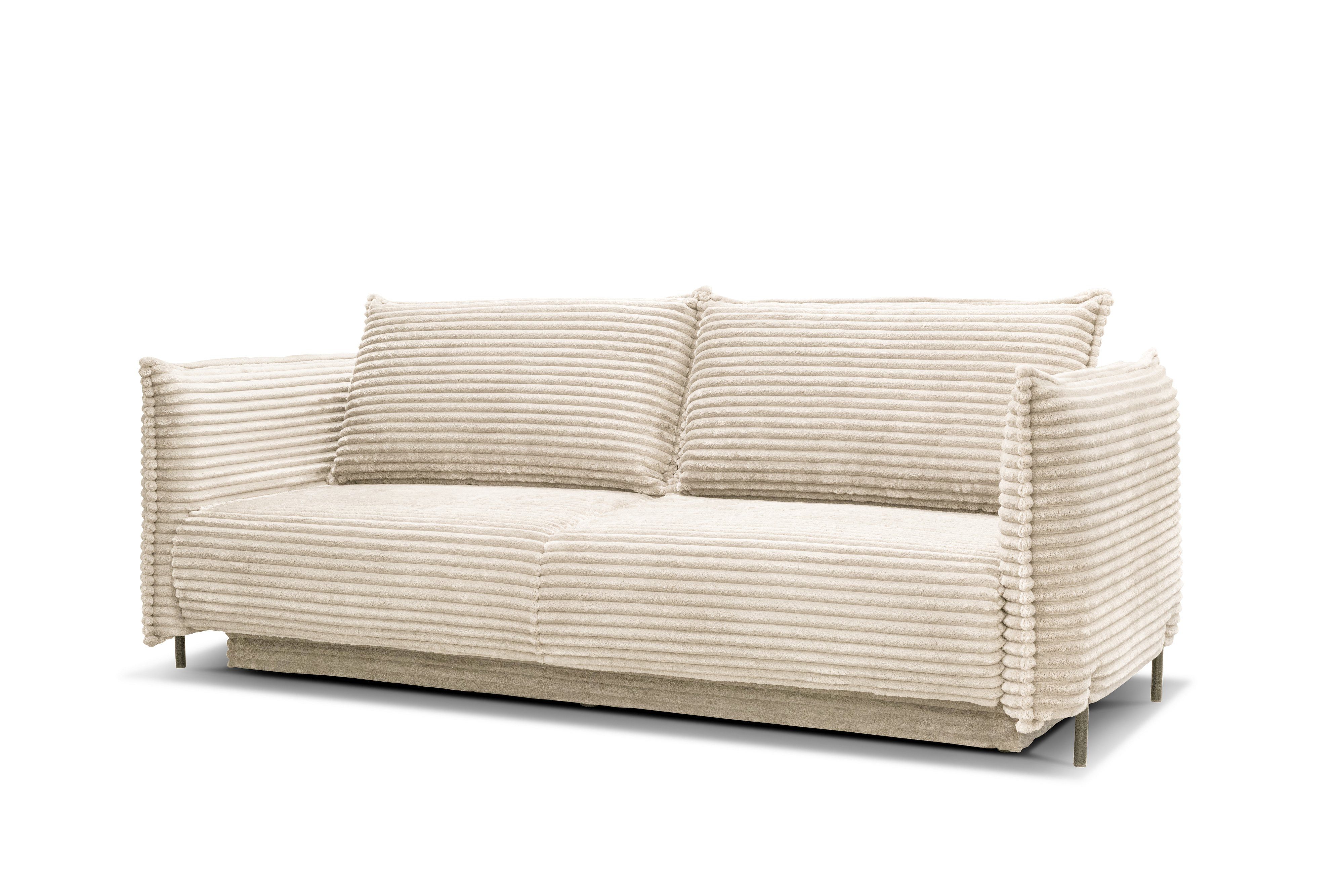 Möbel für Dich 3-Sitzer Bettsofa Schlafsofa Amalfi, bezogen mit Cord oder Strukturstoff, mit Bettkasten und großer Liegefläche